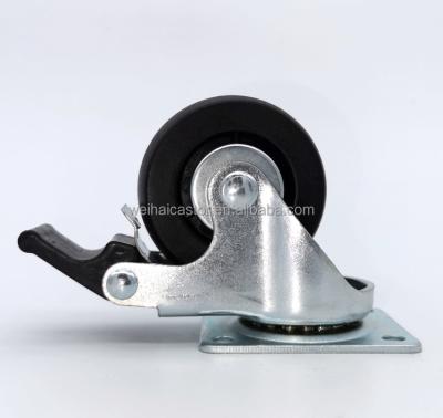 China 2.5in Home Appliances Series Flat Free Swivel Brake Caster Nylon Wheel 64.4mm Black for sale