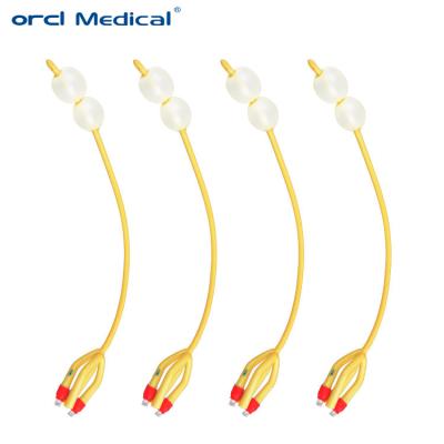 China 4 Way Latex Foley Catheter Silicone Coated Double Balloon Latex Urinary Catheters for sale