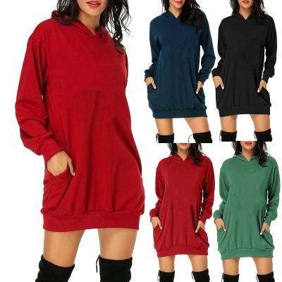 China Solid Anti-Wrinkle Anti-Wrinkle Women Hoodies Long Dress Autumn Winter Long Sleeve Women Cotton Tracksuit Casual Pullover Sweatshirt Soft Dress for sale