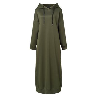 China Anti Wrinkle Women's Anti-Wrinkle Women's Sweatshirt Dress Cotton Polyester Blend Long Sleeve Maxi Hoodies Dress Casual Solid Hooded Dress for sale