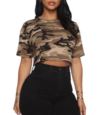 China Wholesale Cheap Breathable Breathable Crew Neck Camouflage Cropped T Shirts For Women for sale