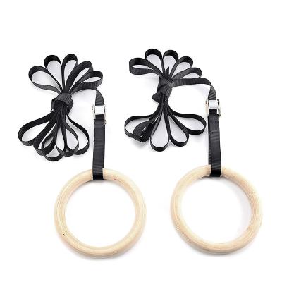 China Durable Wooden Gymnastic Rings With Straps Exercise Sport Gym Rings Fitness Gymnastic Dip Rings for sale