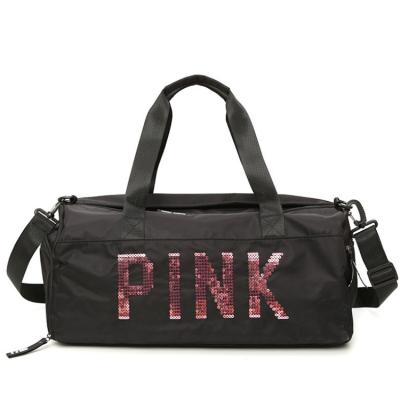 China Custom Pink Duffel Bag and Water Resistant Women Sports Bag Mini Overnight Travel Fitness Gym Bag with Raincoat for sale