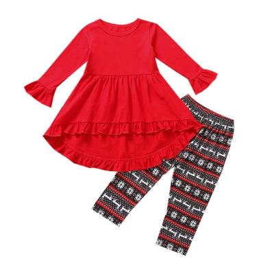 China Casual Girl's Clothing Set Christmas Round Neck Long Sleeve Top And Cartoon Print Pants Two Piece Suit for sale