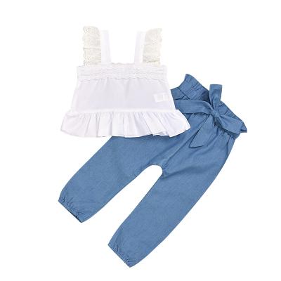 China Lolita Style Summer Kids Girls Solid Sleeveless Long Pants Vest and Pants Suit Fashion T-shirt Set Clothes for sale