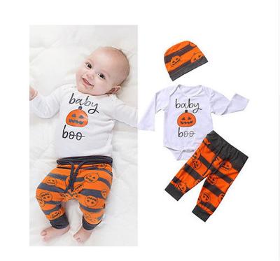 China Anti-Static All Saints Day Pumpkin Baby Boy Clothes Pants Infant Hat Suits Jumpsuit Newborn Outfits Halloween Clothing Sets Jumpsuit 0-2Y for sale