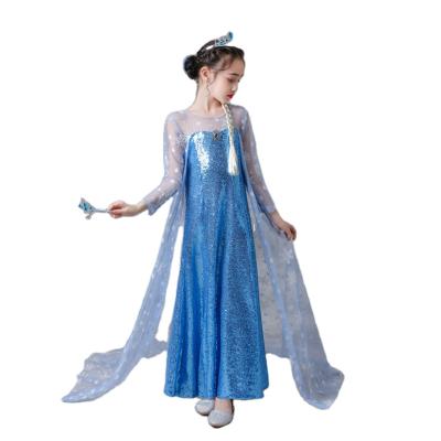 China Girls Costume With Snowflake Print Tulle Cloak Sheath Long New Elsa Dress Girls Summer Dress Princess Cosplay Costume Dresses For Kids Christmas Birthday Fancy Party Vestidos Menina for sale