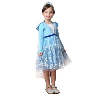 China Princess Cosplay Snow Queen 2 Autumn Winter Elsa Dress Girl's White Mesh Prom Gown Carnival Party Long Sleeve Costume For Kids for sale