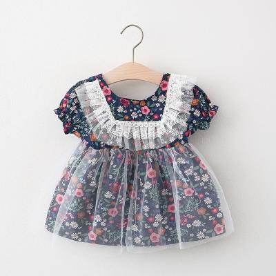 China 2021 Summer Children's Breathable Baby Dress New Wholesale Lace Collar Flower Print Dresses for sale