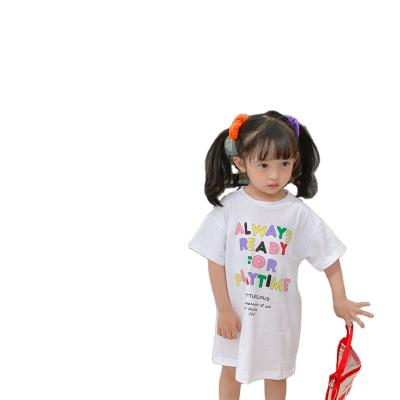 China Factory Breathable High Quality Summer Colorful Short Sleeve Basing Top Letter Babies Backless T-shirt Dresses for sale