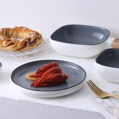 China Viable Graceful Shiny Color Luster Restaurant Serving Round Dinnerware Ceramic Food Salad Dinner Dish for sale