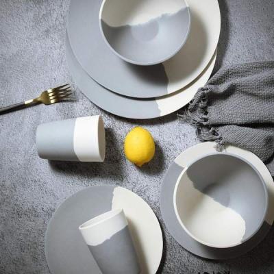 China Sustainable Nordic Style Modern Two Tone Gray And White Dining Tableware Restaurant Porcelain Dinner Set Dishes With Logo for sale