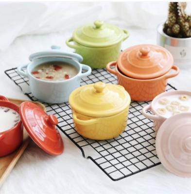 China Multicolor Viable Graceful Home Kitchen Good Color Luster Round Ceramic Caboche Soup Bowls With Double Handle for sale