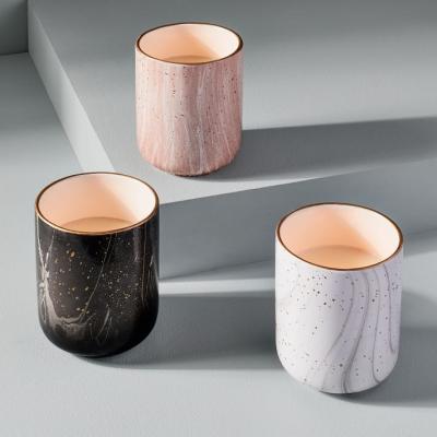 China Wholesale Custom Gold Rim Cylinder Cylinder Decoration Wedding Home Decoration Hotel Decoration Ceramic Luxury Candle Jars For Gift for sale