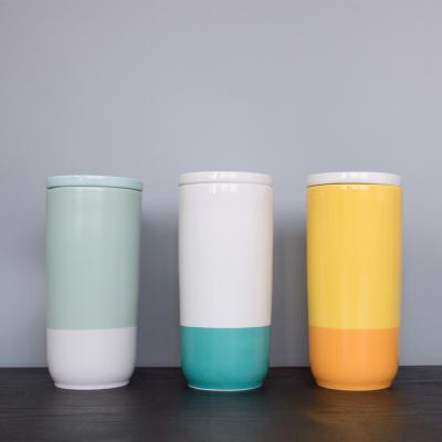 China New Design Style Drinkware Double Wall Coffee Eco-Friendly Nordic Sustainable Water Ceramic Mug With Lid for sale