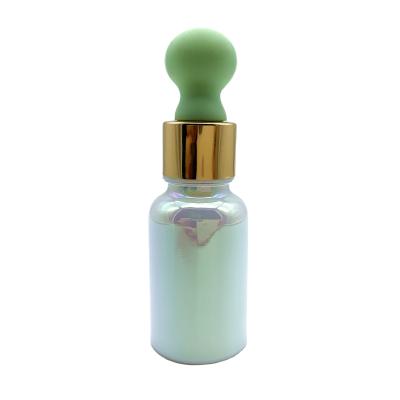 China New Design Luxury Cosmetic High End Magic White Essential Oil Glass Bottle With Flat Head Dropper for sale