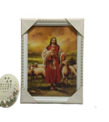 China Custom wooden photo frame home decor picture frame of Jesus Christ figures 3d pictures with foma frame for wall decor A5 size for sale