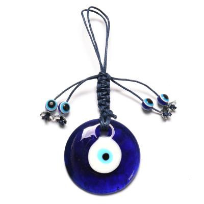 China Newest 2021 Big Round Car Evil Eye Hot Selling Blue Glass Pendant Hanging Handmade by Blue String for sale