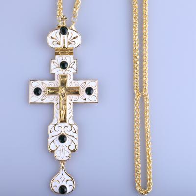 China Religious Gold Plated Ivory White Enamel With Crystal Stones Alloy Orthodox Greek Church Russian Pectoral Cross for sale