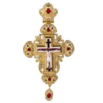 China Europe Internet Lowest Price Gold Plated Red Diamond With Greek Popular Orthodox Bishop's Cross for sale