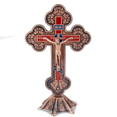 China Europe Copper Alloy Religious Metal Jesus Standing On Crockery Catholic Crucifix Cross for sale