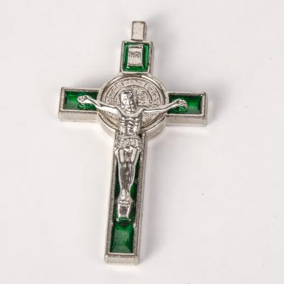 China Europe Alloy Large Cross Green Color Zinc Religious Crucifix Silver eletroplated Cross Pendant Customized for sale