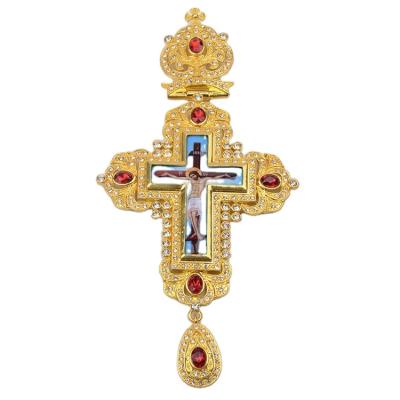 China Newest High Quality Religious Bishop 120cm Alloy Orthodox Link Chain With Big Gold Russian Pectoral Cross For Prayers for sale