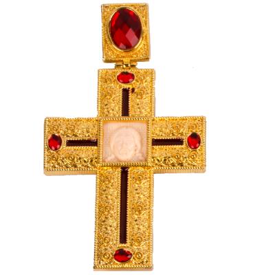 China Religious Classic Pattern Gold Plated Large Orthodox Pectoral Cross with Jesus Icon Alloy Necklace for Bishop Priest for sale