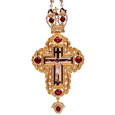 China Europe In Stock Fast Shipping Gold Plated Alloy Chain Multi-colors Stone Customized ODM Pectoral Big Cross for sale