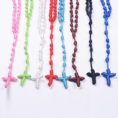 China Religious in common multi colors handmade woven knotted nylon rosary prayer beads factory promotion sale for sale