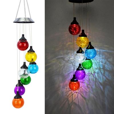 China 2021 New Garden Crystal Ball Wind Chime Light Solar Color Changing Outdoor LED Solar Wind Chime For Porch Patio for sale