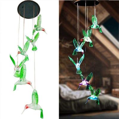 China Waterproof Outdoor Christmas Garden Decoration Color Changing Hummingbird Butterfly LED Solar Wind Chime Lights for Patio Window Garden for sale