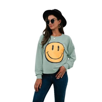 China New Anti-wrinkle Fleece Cartoon Smiley Print Spring Autumn Pullover plain oversized custom emboss crewneck women's hoodies and sweatshirt for sale