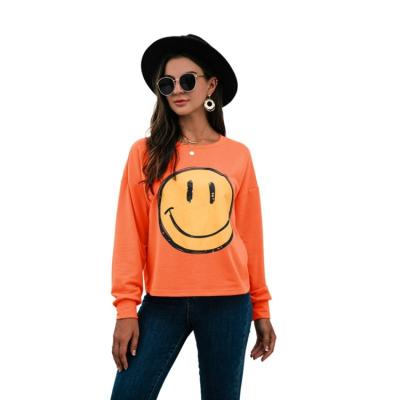 China Wholesale High Quality Ladies Long Sleeve Sports Smile O-neck Anti-wrinkle Fashion Hooded Sweatshirt for sale