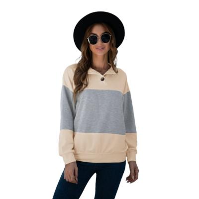 China Latest Fashion Women Breathable Casual O-Neck Striped Patchwork Top Anti-Wrinkle for sale