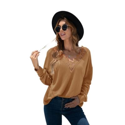 China Hot Selling Black Deep V-Neck Top Anti-pilling Sexy Casual Breathable Ladies Lace Up Summer Women Long Sleeves for sale