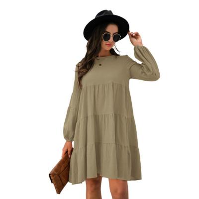 China Anti-Static High Quality Fashionable Cotton Round Neck Canvas Lantern Sheath Big Swing Autumn And Winter Loose Quilting Dress Women for sale