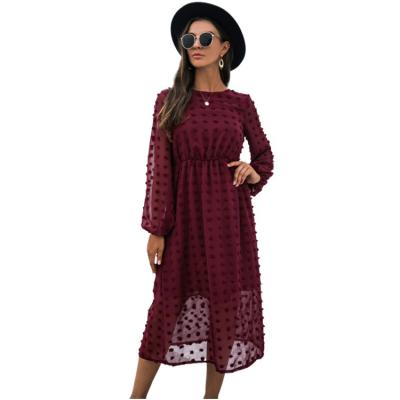 China Anti-Static Long Sleeve Jacquard Hairball Dress for sale