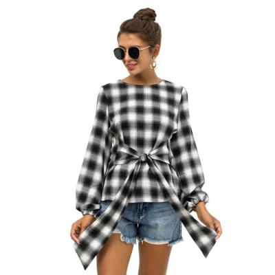 China High Quality Long Sleeve Vintage Plaid Anti-Pilling Lace Up Shirt for sale