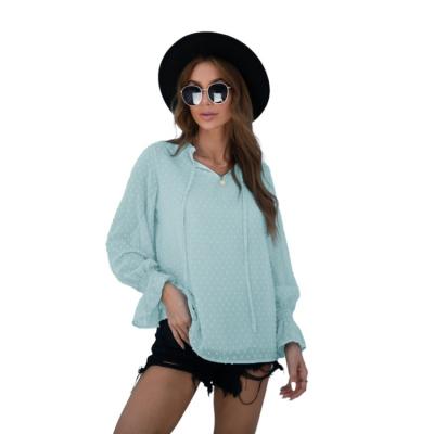 China High Quality Jacquard Trumpet Long Sleeve V-Neckline Anti-Pilling Upper Women for sale