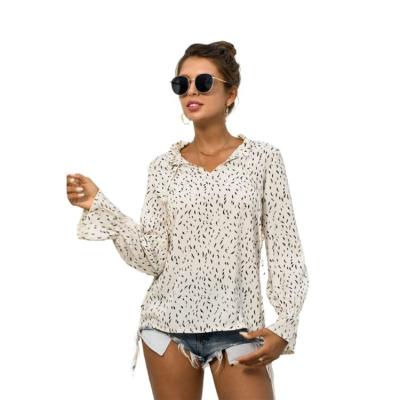 China Anti-wrinkle factory direct sales ladies polka dot printing long sleeve casual shirt for sale