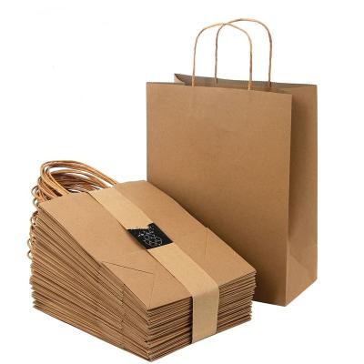 China Recyclable Square Package 100Pcs Food Wrapping Bottom Kraft Paper Bag With Handles for sale