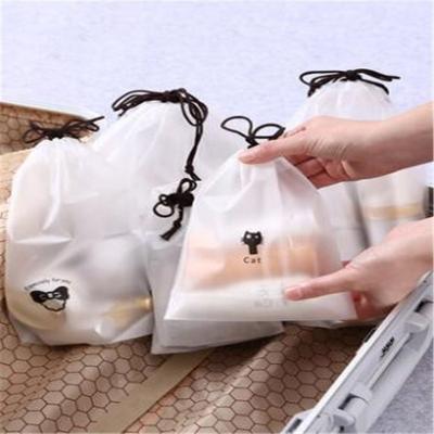 China Portable cheap custom handled printed frosted soft plastic drawstring bag for underwear package for sale