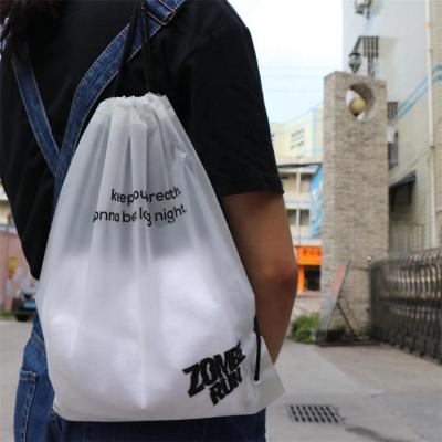 China Wholesale Popular HDPE Frosted Drawstring Storage Bag Gift Handled Plastic Drawstring Backpack Bags With Custom Logo for sale