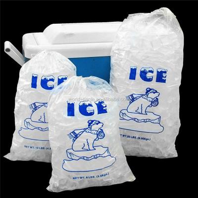 China Safety Maker 5/8/10/20 Pound Plastic Disposable Drawstring Bag For Storage Ice Cube for sale