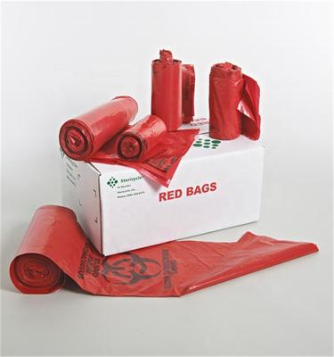 China Large Capacity Disposable Autoclavable Red Biohazardous Disposal Medical Waste Plastic Waste Bags On Roll for sale