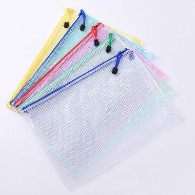 China Moisture-proof Transparent Transparent Clear Zipper Mesh File Bag B5 PVC Folder Document Students Office Storage Ziplock Plastic Bag for sale