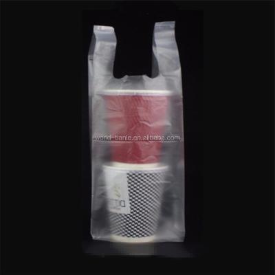 China Disposable Packaging Retail Plastic Beverage Impact Two Cups Bag Clear Embossing Type Vest Bag for sale