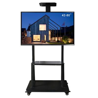 China Mobile LED TV LCD TV Display Stand Cart with DVD Tray with 4 Wheels for 42-75” TV for sale