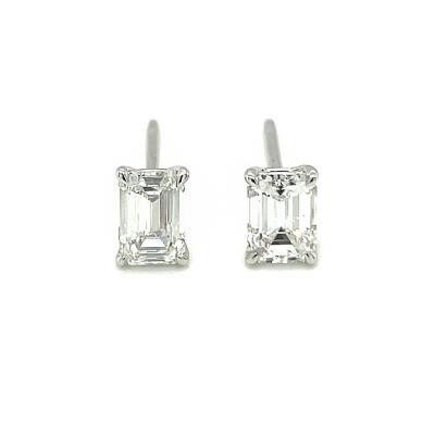 China Quality Personality Fashion 18K White Gold Charming Guaranteed Simple Elegant Emerald Cut Natural Diamond Female Rectangle Earrings for sale